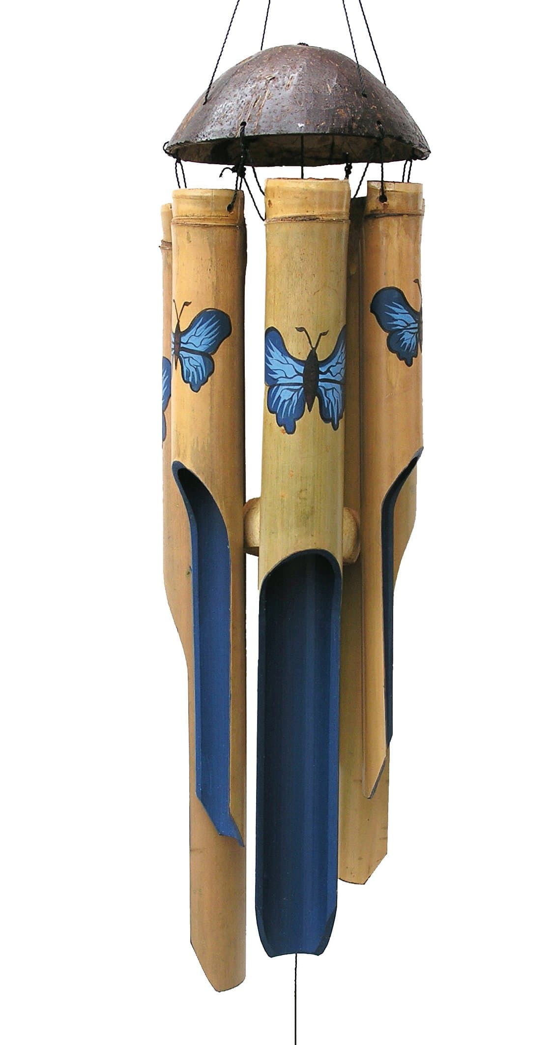 Cohasset Gift & Garden Blue Butterfly: Medium 38 inch Bamboo Wind Chimes with Beautiful Sound Wooden Wind Chimes for Outside Decor Deep Tone Outdoor Windmill and Wood Wind Chimes Ideal Retirement Gift