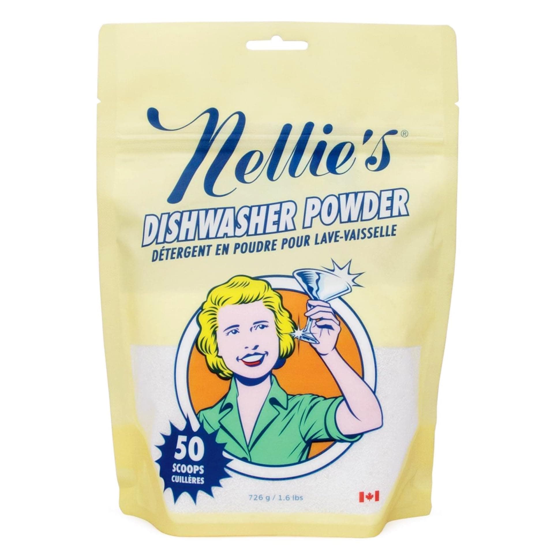 Nellie's Dishwasher Powder - 50 Load - Plant-Based Dishwasher Detergent - Septic Safe, Fragrance-Free - Easily Penetrates Grease & Food Particles - Phosphate-Free - (Made in Canada)