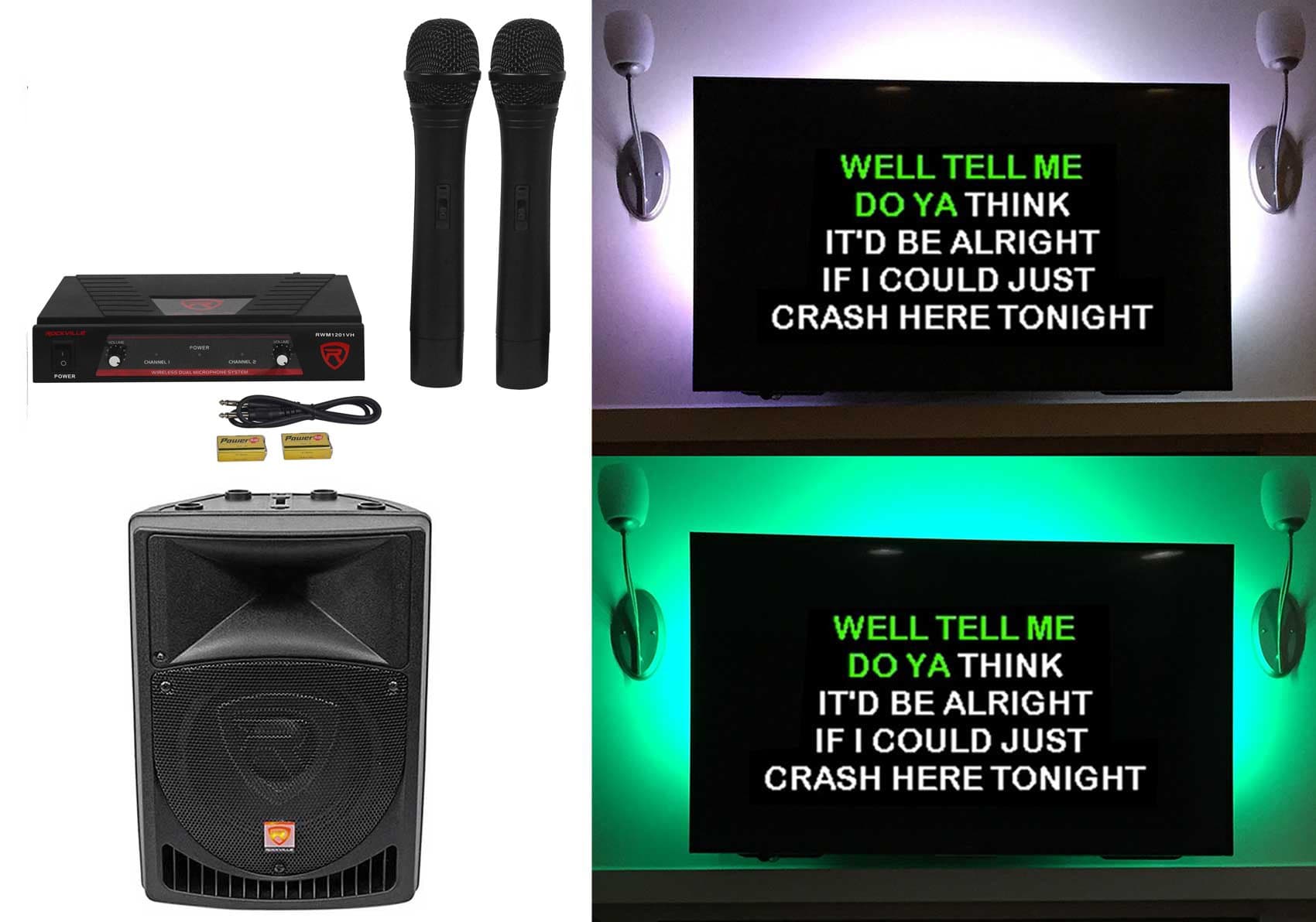 Rockville 8" Powered Pro Karaoke Machine/System w/LED's+(2) Wireless Microphones