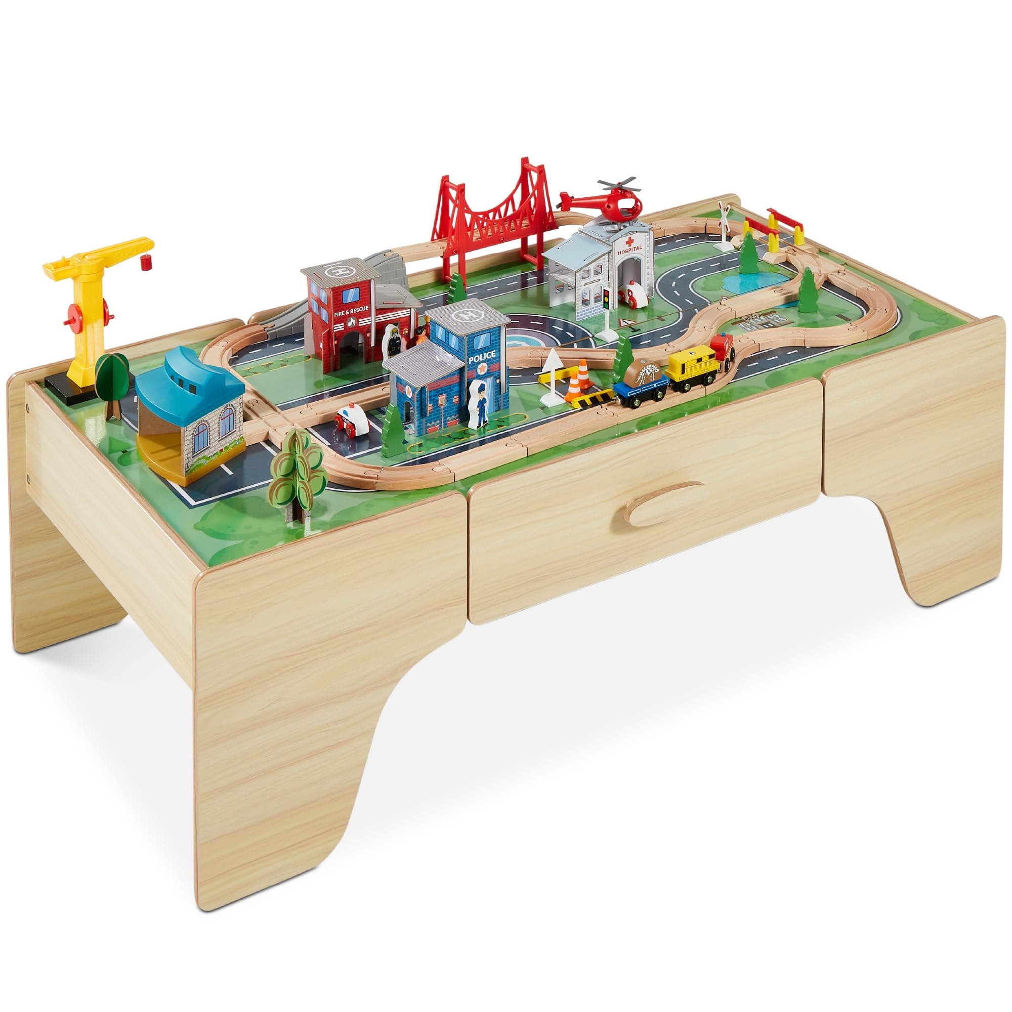 Large 50in 70-Piece Train Table, Multipurpose Wooden Toy Activity Playset for Children w/Tracks, Reversible Top - Natural