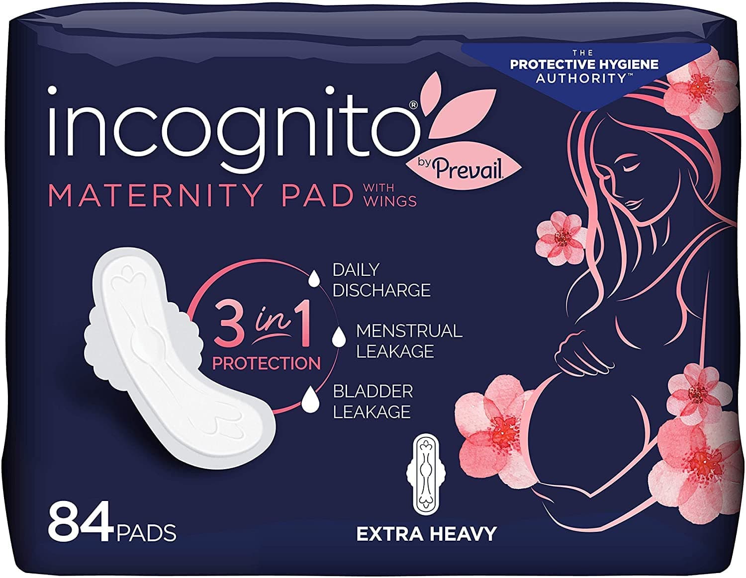 Incognito by Prevail | Absorbent 3-in-1 Protective Maternity & Postpartum Pad with Wings for Menstrual & Bladder Leaks | 84 Count