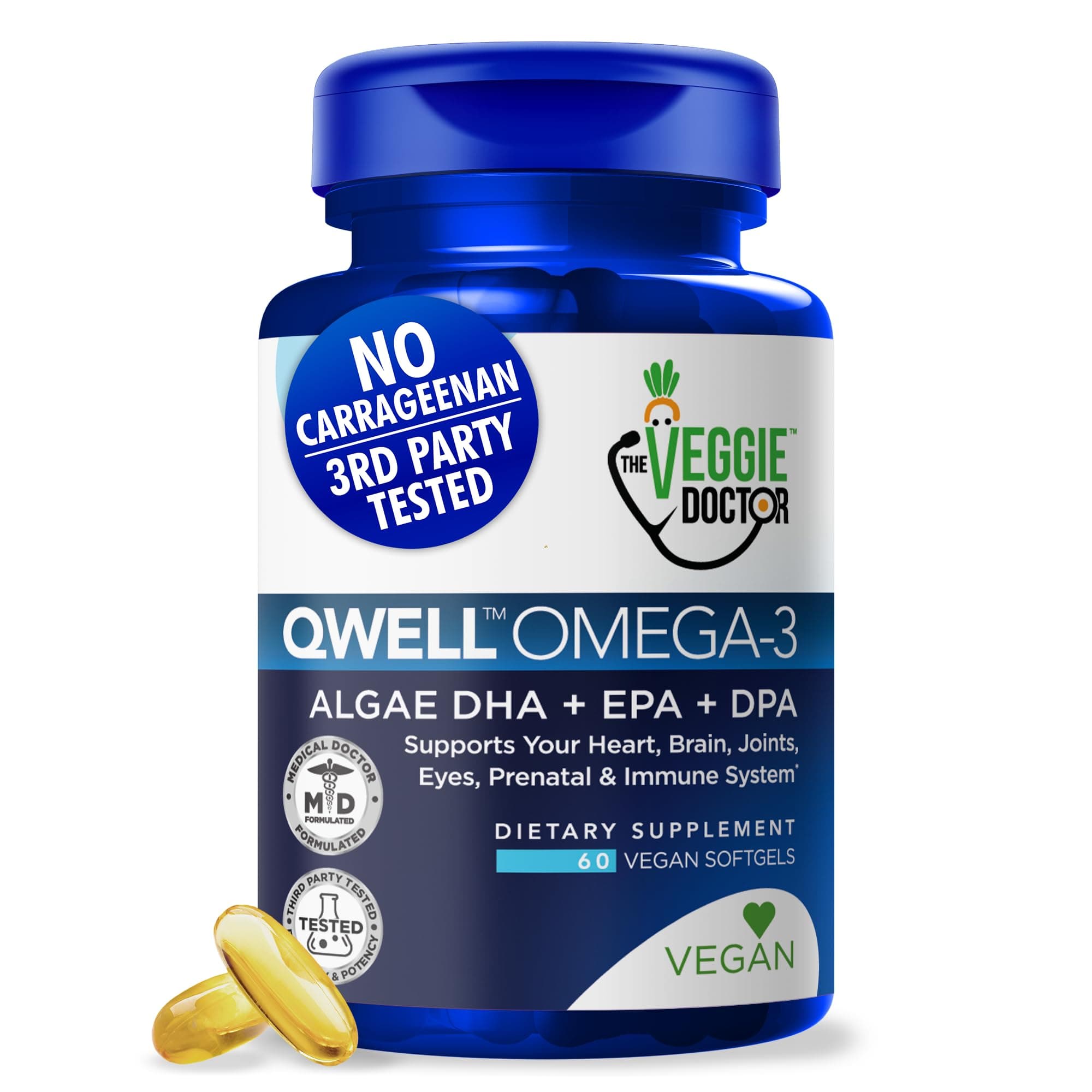 Vegan Omega 3 Supplement – Algae Omega 3 with DHA EPA DPA – Vegan Capsules from Algal – Fish Oil Alternative – Plant-Based Algae Oil Formula – Non-GMO, Carrageenan-Free, High Strength