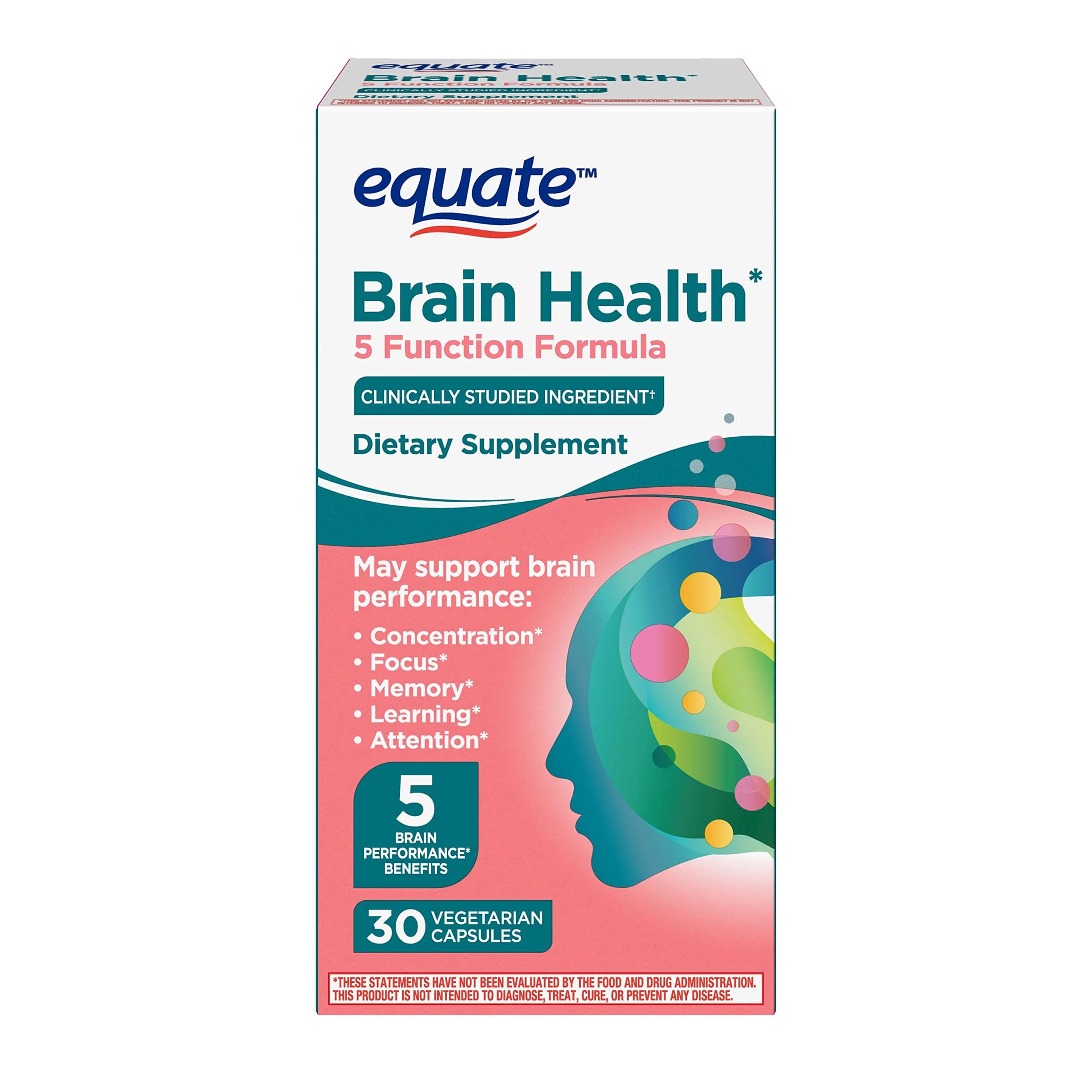 Equate Brain Health 5 Function Formula Capsules Dietary Supplement, 30 CountWith Decaffeinated Coffee Fruit Extract and clinically Studied phosphatidylserine
