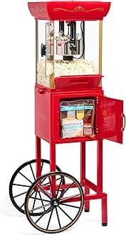 Popcorn Maker Machine - Professional Cart With 2.5 Oz Kettle Makes Up to 10 Cups - Vintage Popcorn Machine Movie Theater Style - Red