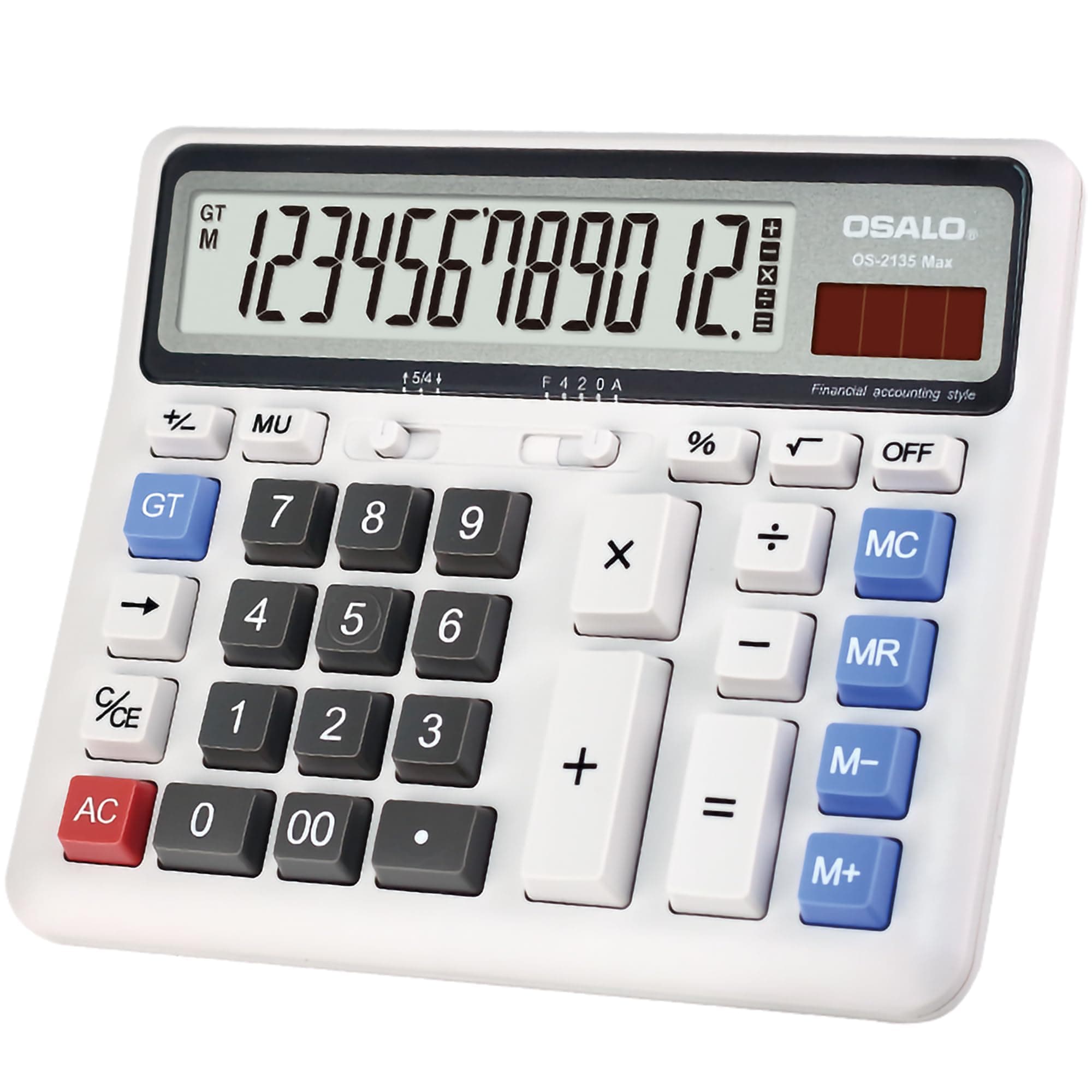 Pendancy Financial Accounting Extra Large LCD Display Large Button 12 Digits Dual Power Electronics Desktop Calculator (OS-2135 Pro)