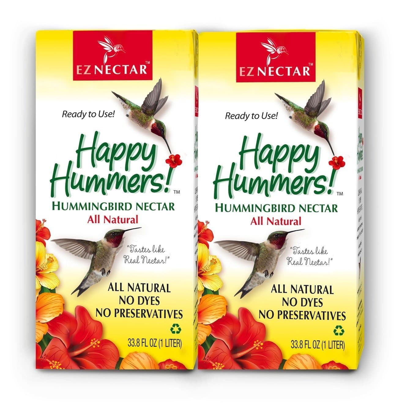 EZNectar - The Only Ready-to-Use Hummingbird Nectar "Exactly Like Flower Nectar." Patented, Preservative & Dye Free, Hummingbird Food - Nectar (2 Piece) 67.6 FL OZ TOTAL