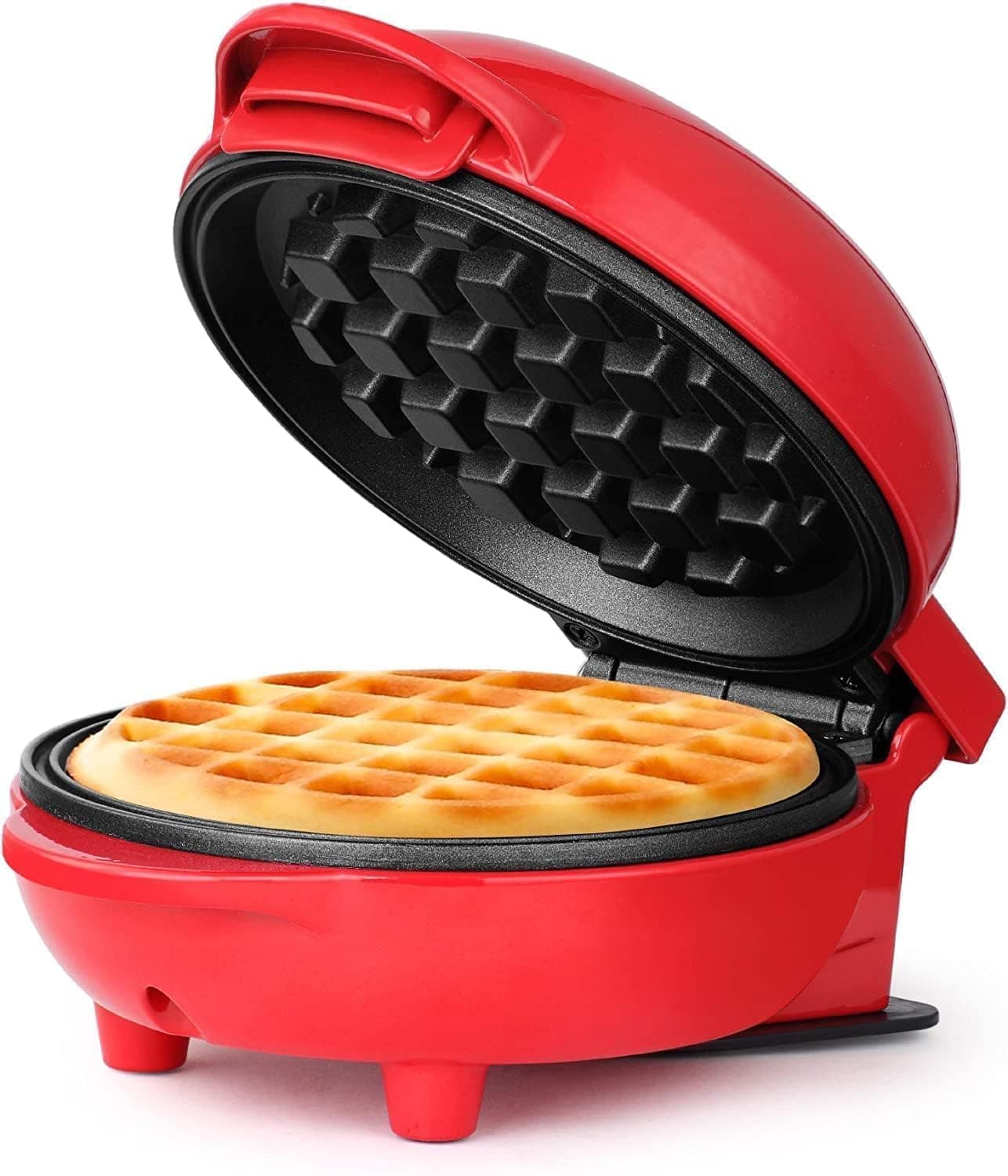 TRENDY STORES 3-in-1 Mini Waffle Maker, 350 Watts, Non-Stick, Electric Waffle Iron, Pancake Maker -Red