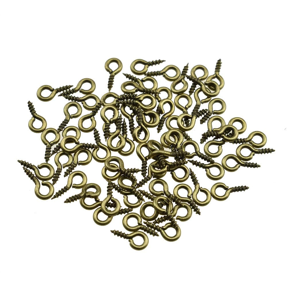 3/8 Inch Small Screw Eyes Solidly Closed Eyelet Threads Hold Tight Hand Twisting Cup Hooks Eyebolt Quality Aolly Antique Brass 200 Pieces for Christmas Ornaments Jewelry Making Bead Crafts