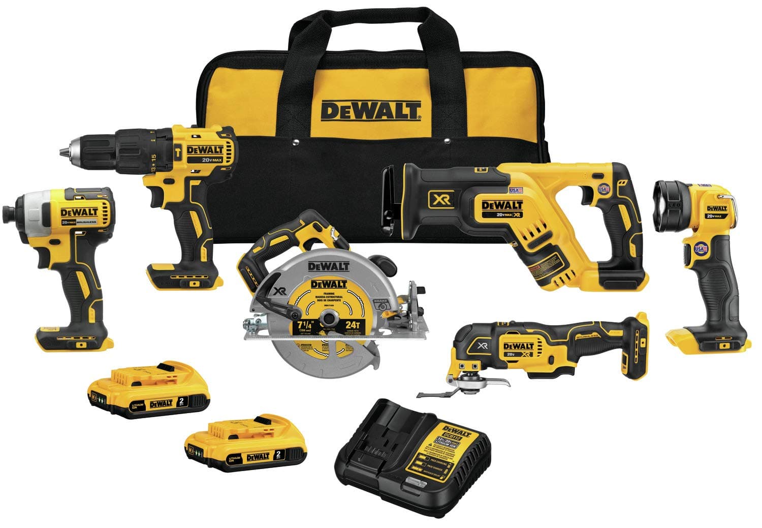 DEWALT 20V MAX* Drill Combo, Cordless, 6-Tool (DCK677D2)