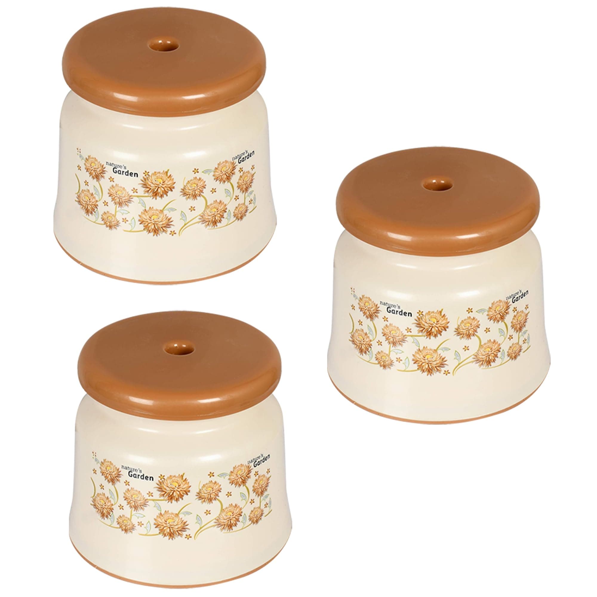Kuber Industries (Pack of 3) Bath Stool | Bathing Stools for Bathroom | Plastic Stool for Home Use | Sitting Stool for Kitchen | Flower Printed | Cream