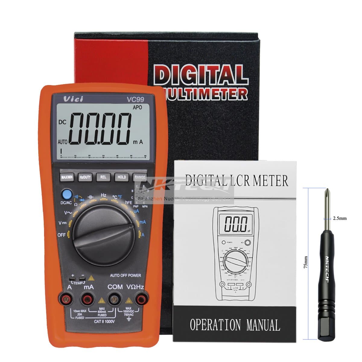 VICI VC99 3 6/7 LCD Manual Auto Digital Multimeter Tester Temperature AC DC Voltage Current Resistance Capacitance Frequency Ammeter Meter Ohm Analog Bar Auto Range + TL-1 Screwdriver