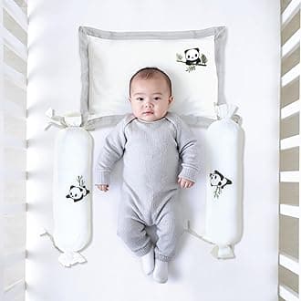 The White Cradle Cot Pillow + 2 Bolsters Set with Fillers - Organic Cotton Fabric, Protective Comfort, Softest Fiber Filling - Grey Panda