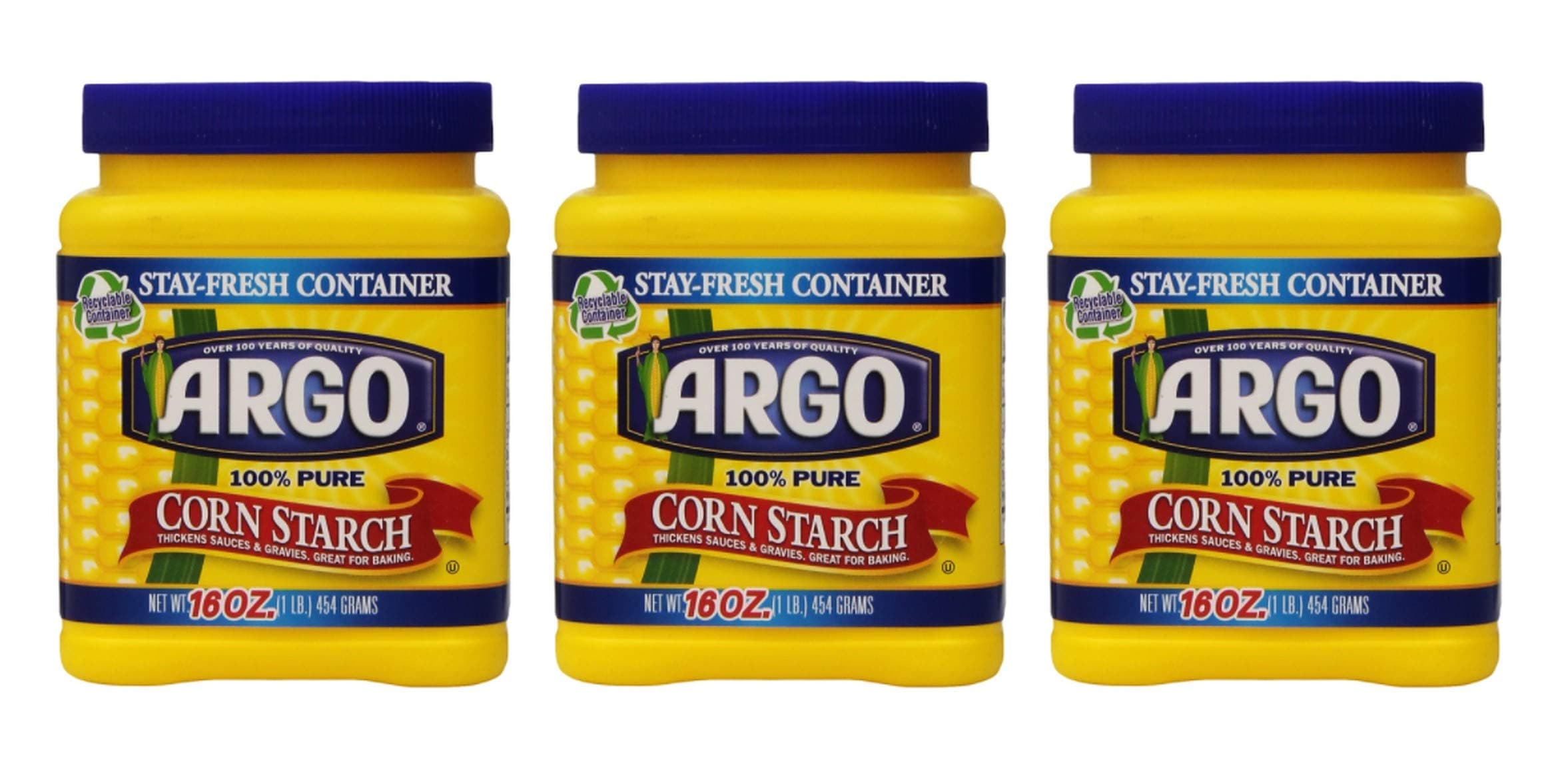 Argo 100% Pure Corn Starch, (3 Pack, Total of 48oz)