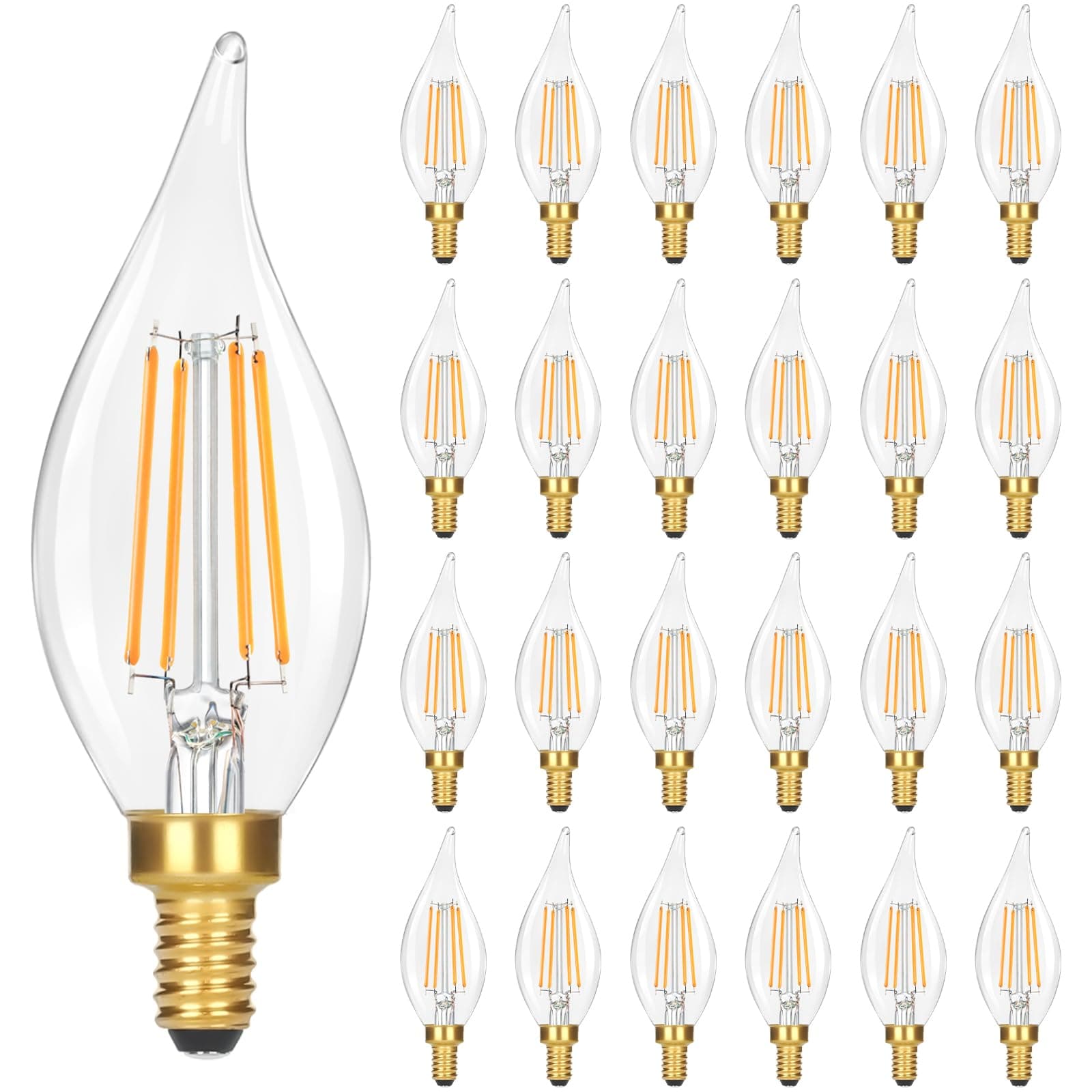 Dimmable LED Candelabra Bulbs 40W Equivalent, 24-Pack 2700K Soft Warm White E12 Chandelier Light Bulb, Vintage 4W 460LM CA10 Candle Light Bulbs for Chandeliers, Ceiling Fan, Pendant