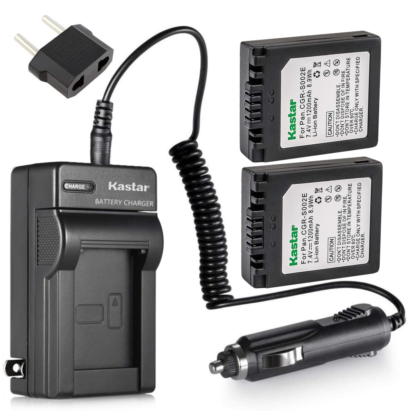 Kastar Battery (2 Pack) and Charger Kit for Panasonic CGA-S002 CGR-S002 DMW-BM7 and Panasonic Lumix DMC-FZ1 DMC-FZ2 DMC-FZ3 DMC-FZ4 DMC-FZ5 DMC-FZ10 DMC-FZ15 DMC-FZ20 Cameras