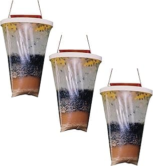 Fly Trap Bags, Hanging Fly Trap Bags, Fruit Fly Killer, Professional Trap Catches Flies, Insects and Bugs, Ranch Fly Trap with Bait for Outdoor, Gardens, Farms, Cattle farm, Horse Barn (3 Pack)