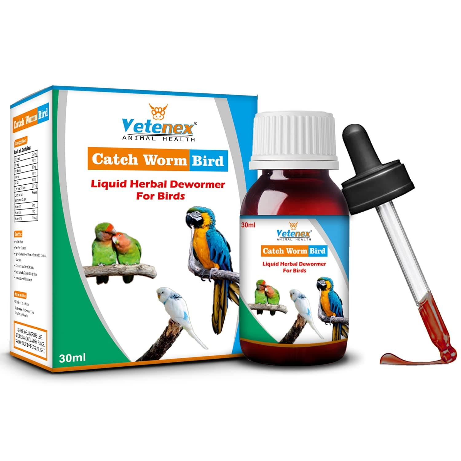 Catch Worm Bird - Liquid Herbal Dewormer for Birds - 30 ML