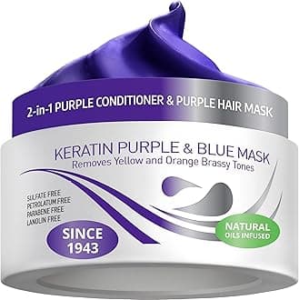 VITAMINS hair cosmetics Keratin Purple Hair Mask - Violet Blue Protein Deep Conditioner Treatment - Toner for Blonde Platinum Silver Gray Ash or Brown Colored Dry and Damaged Brassy Hair