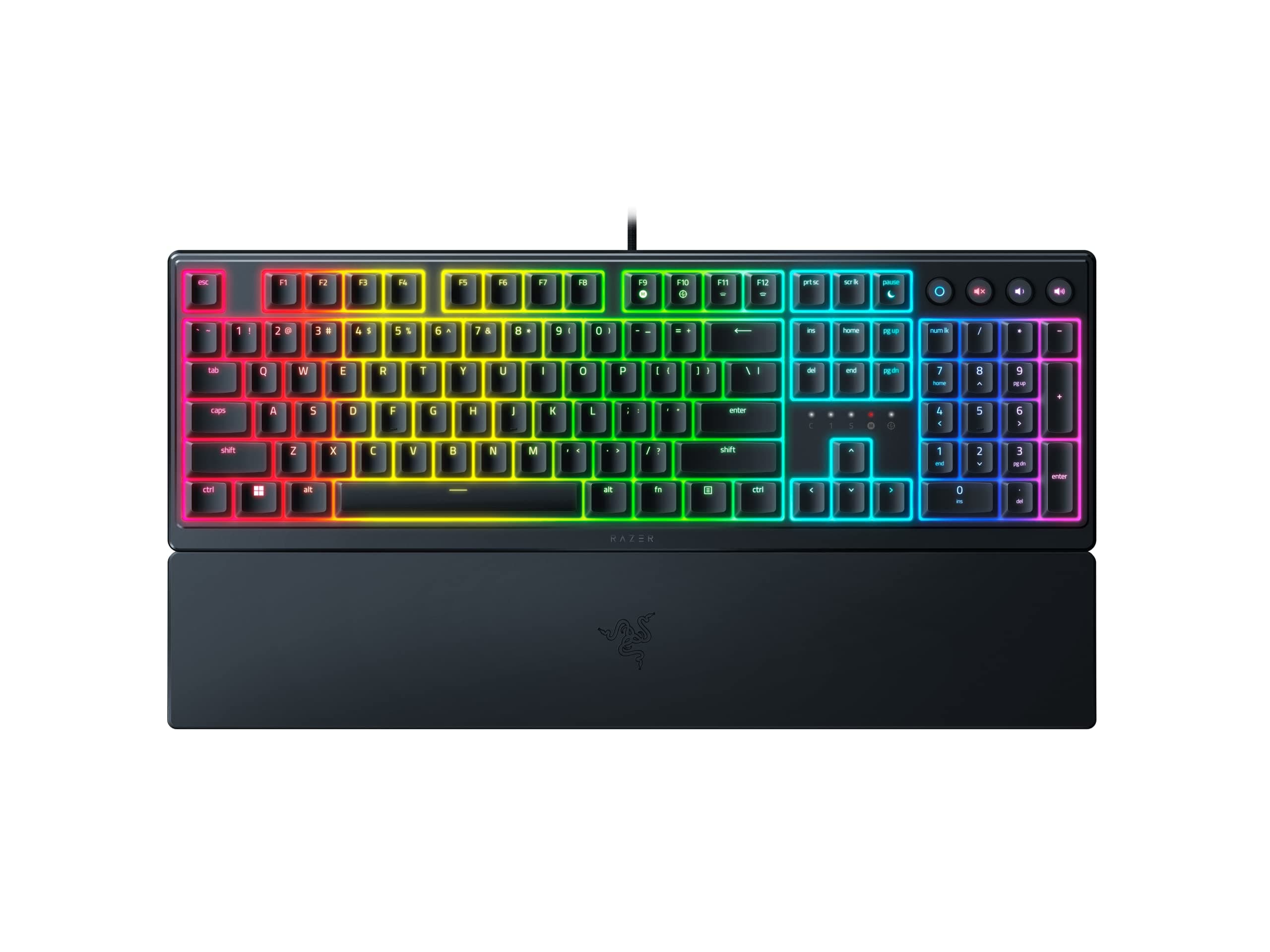 Ornata V3 Gaming Keyboard: US Layout, Low-Profile Keys, Mecha-Membrane Switches, UV-Coated Keycaps, Backlit Media Keys, 10-Zone RGB Lighting, Spill-Resistant - Classic Black