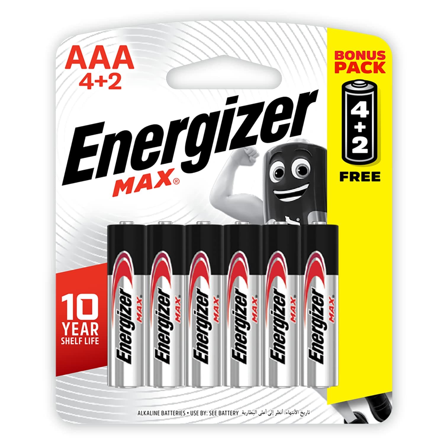Energizer Max AAA Alkaline Batteries - Long-Lasting 1.5V Power, Leak-Proof Design, 4+2-Pack for Everyday Devices