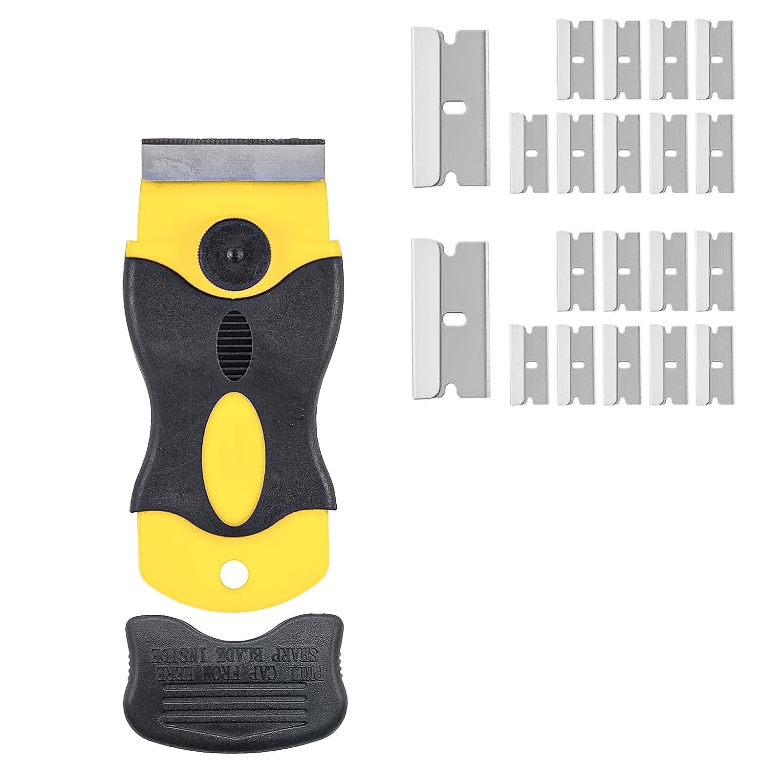 Blades Scraper Tool Glass & Ceramic Hob Scraper Knife Cleaner with 20 Replaceable Metal Blades, Multi-Purpose Cleaner Scraper for Decals, Stickers, Labels, Caulk, Adhesive, Paint Removal