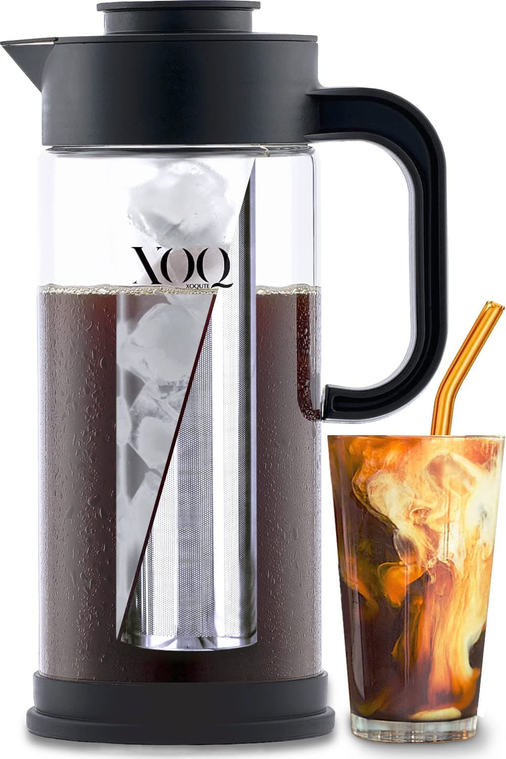 Cold Brew Coffee Maker with Cooling Tube- Coffee Maker with Glass Pitcher, Iced Tea Maker and Iced Coffee Maker with Removable Stainless Steel Filter, can also brew Hot Coffee or Tea - 1.4 Ltrs.