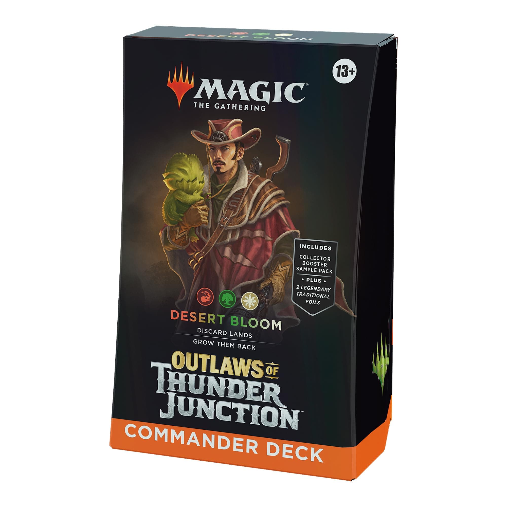 Magic The Gathering Outlaws of Thunder Junction Commander Deck - Desert Bloom (100-Card Deck, 2-Card Collector Booster Sample Pack + Accessories) (English Version)