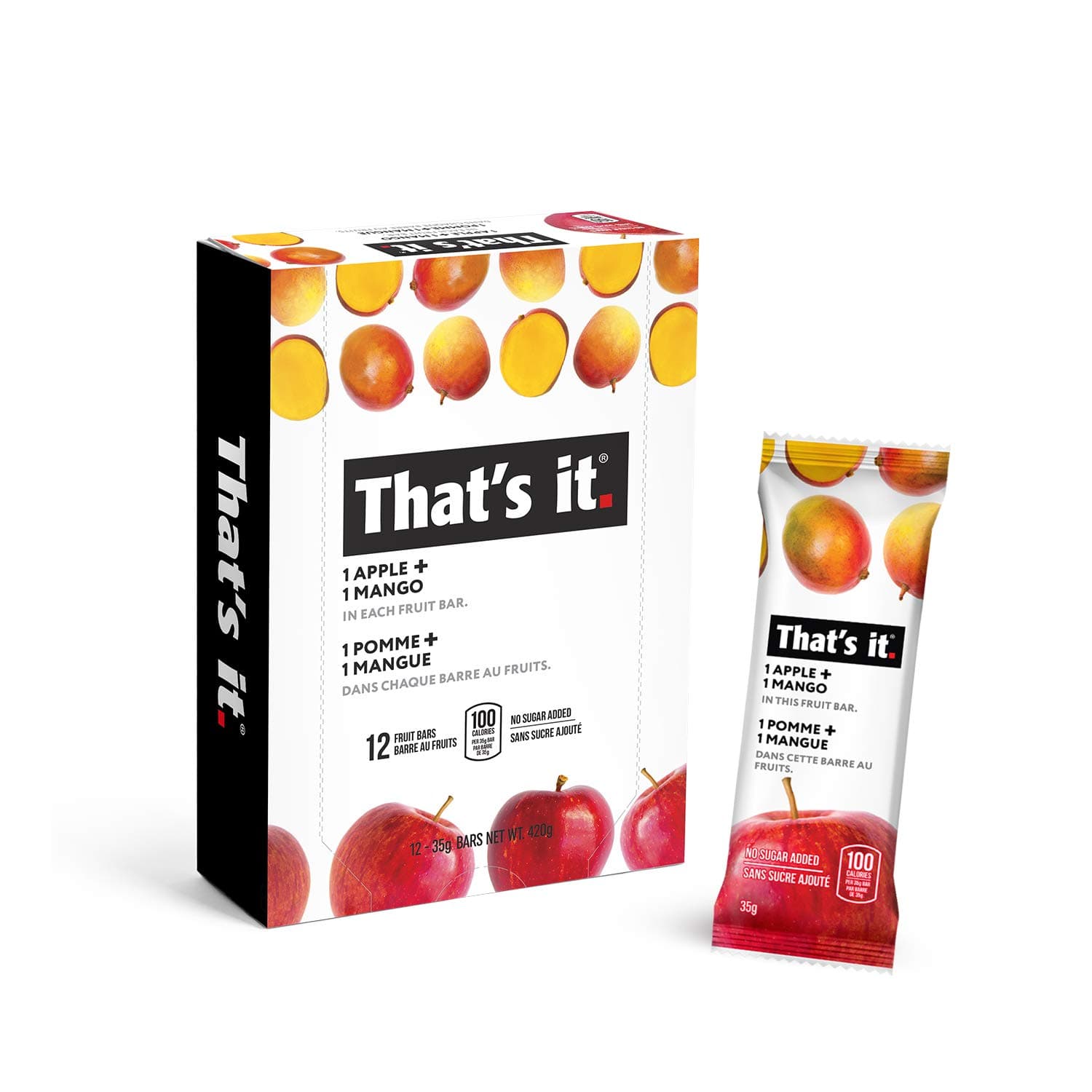 That's it. Apple + Mango 100% Natural Real Fruit Bar, Best High Fiber Vegan, Gluten Free Healthy Snack, Paleo for Children & Adults, Non GMO No Sugar Added, 12 Count (Pack of 1)