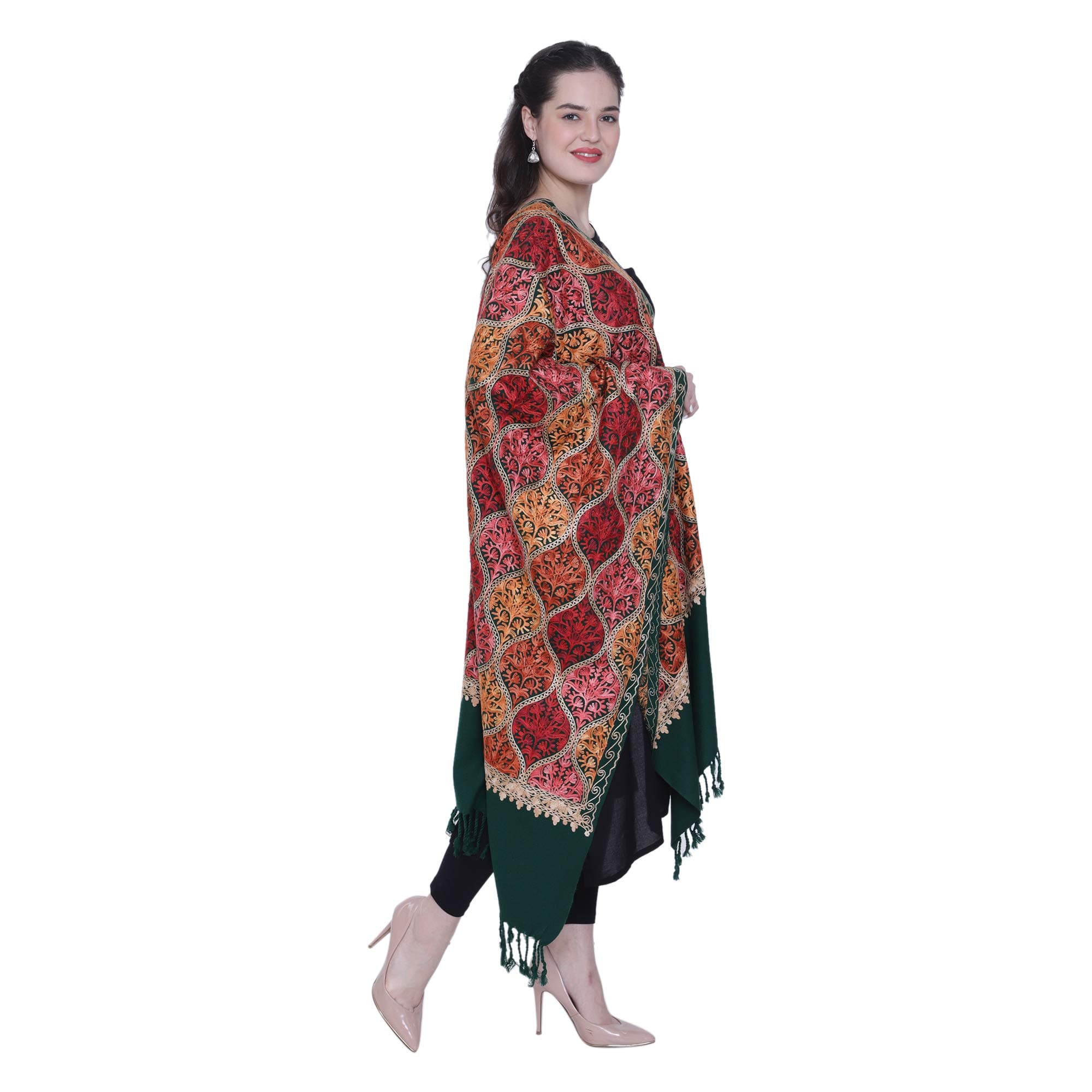 SWI WITH LABEL Women's Kashmiri Aari Embroidered Wool Stole