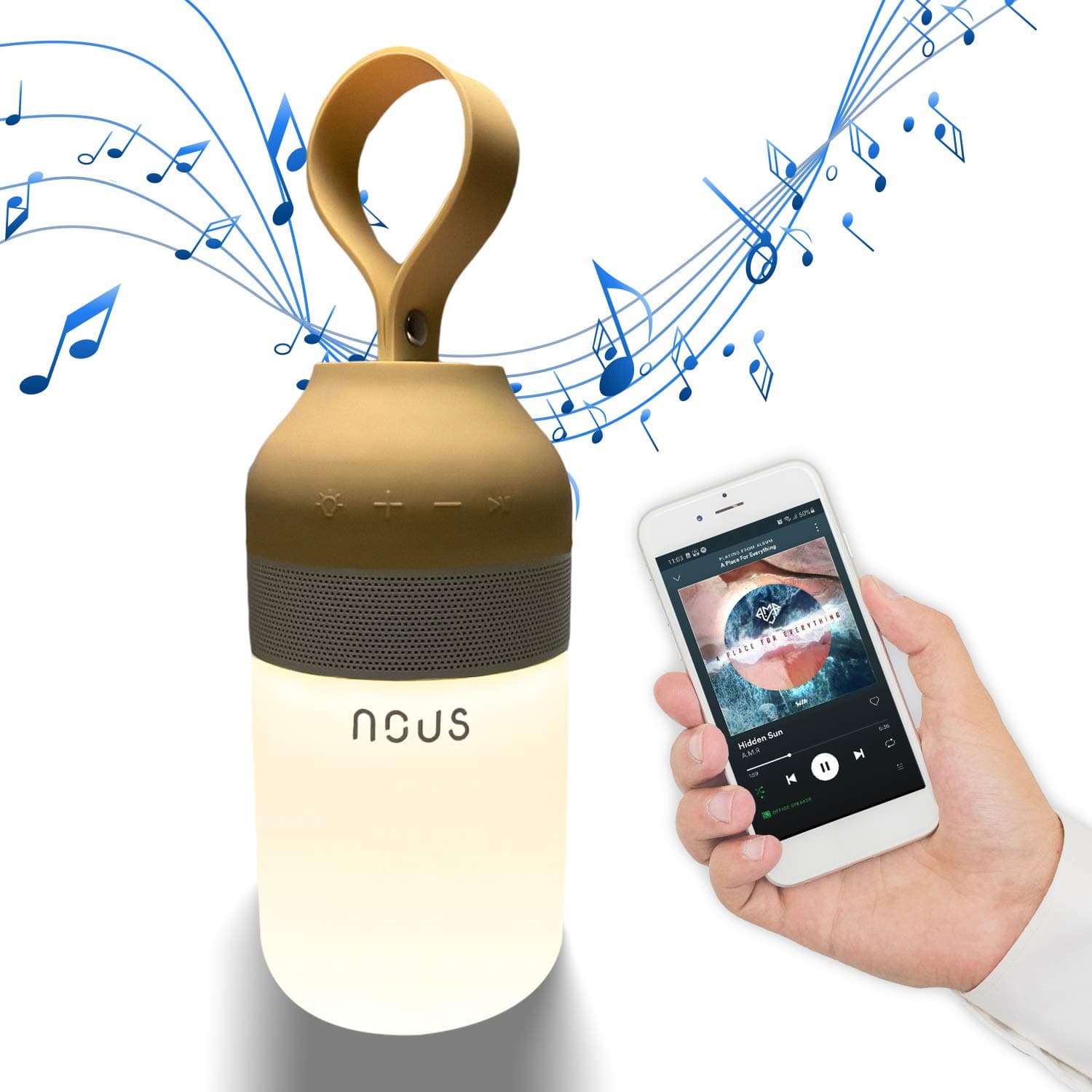 Nous H3 Wireless portable mini Bluetooth Speaker with Lights. Battery operated, Waterproof, Rechargeable, Wearable, Cordless, Outdoor, Travel lantern. Led lamp for shower, hot tub, bedroom, camping