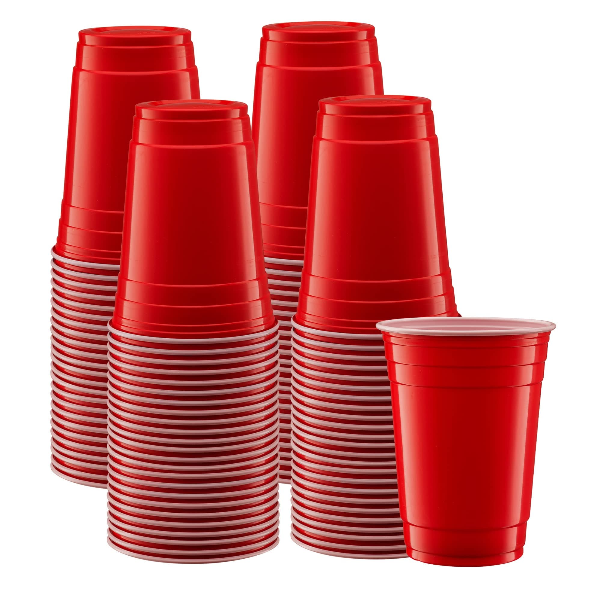 [18 oz. - 100 Count] Disposable Plastic Red Cups, Party Drinking Cups for Events and Everyday Use