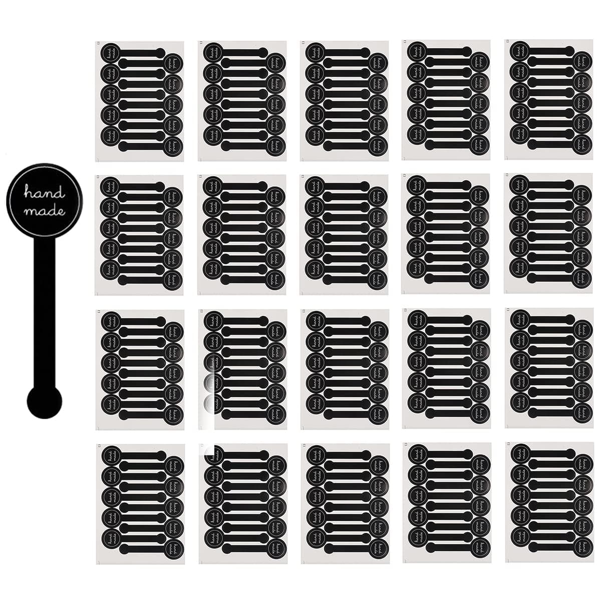 20Sheets 200Pcs Hand Made Self-Adhesive Stickers Black Long Label Stickers Lollipop Sealing Stickers Food Retail Package Decorative Labels for Candy Handmade Bakery Cake Sweet Biscuit Chocolate Gift
