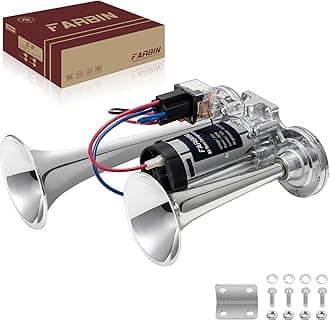 FARBIN Air Horn 24V Train Horn Truck Horn with Compressor 24V Airhorns Horn Loud Double Trumpet Chrome Plated for All 24V Vehicles