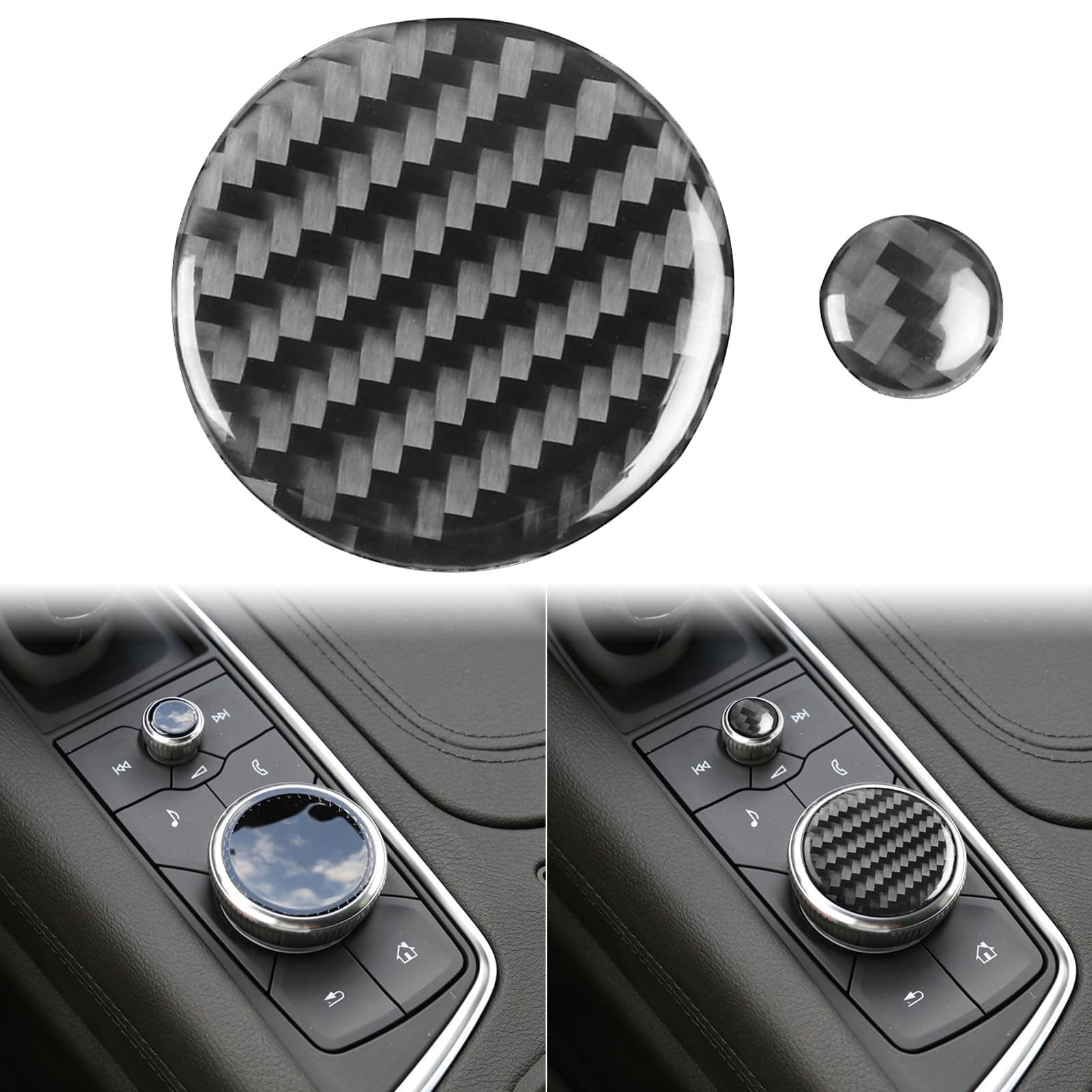 Real Quality Soft Carbon Fiber Center Console Gear Shift Multimedia Button Decoration Decal 2pcs Premium Sticker Interior Trim Compatible with Cadillac CT5/CT6/XT4/XT5/XT6 2022 2023 Accessories Black