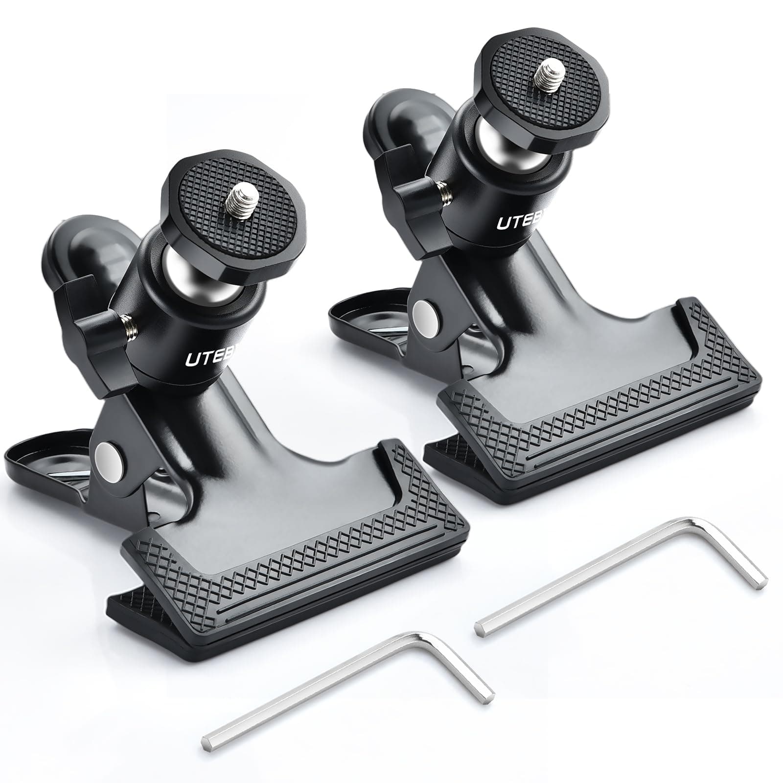 Camera Clamp Mount, UTEBIT 2 Pcs Heavy Duty Tripod Clip with 360° Swivel Mini Ball Head for 1/4'' Screw Photography Accessories, Spring Clamp for DSLR Camera Backdrop Photo Studio