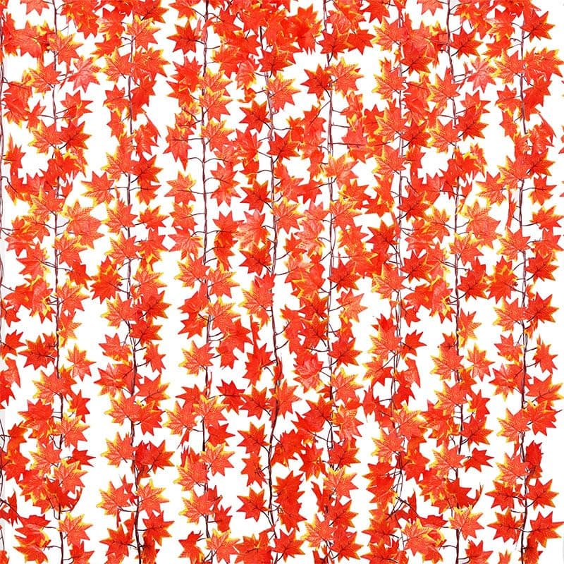 12 Pack Autumn Fall Leaf Garland, Autumn Decorations, Artificial Leaves, Hanging Fall Vines Maple Garland for Home Garden Wall Backdrop Fireplace Wedding Party Halloween Christmas Thanksgiving Decor