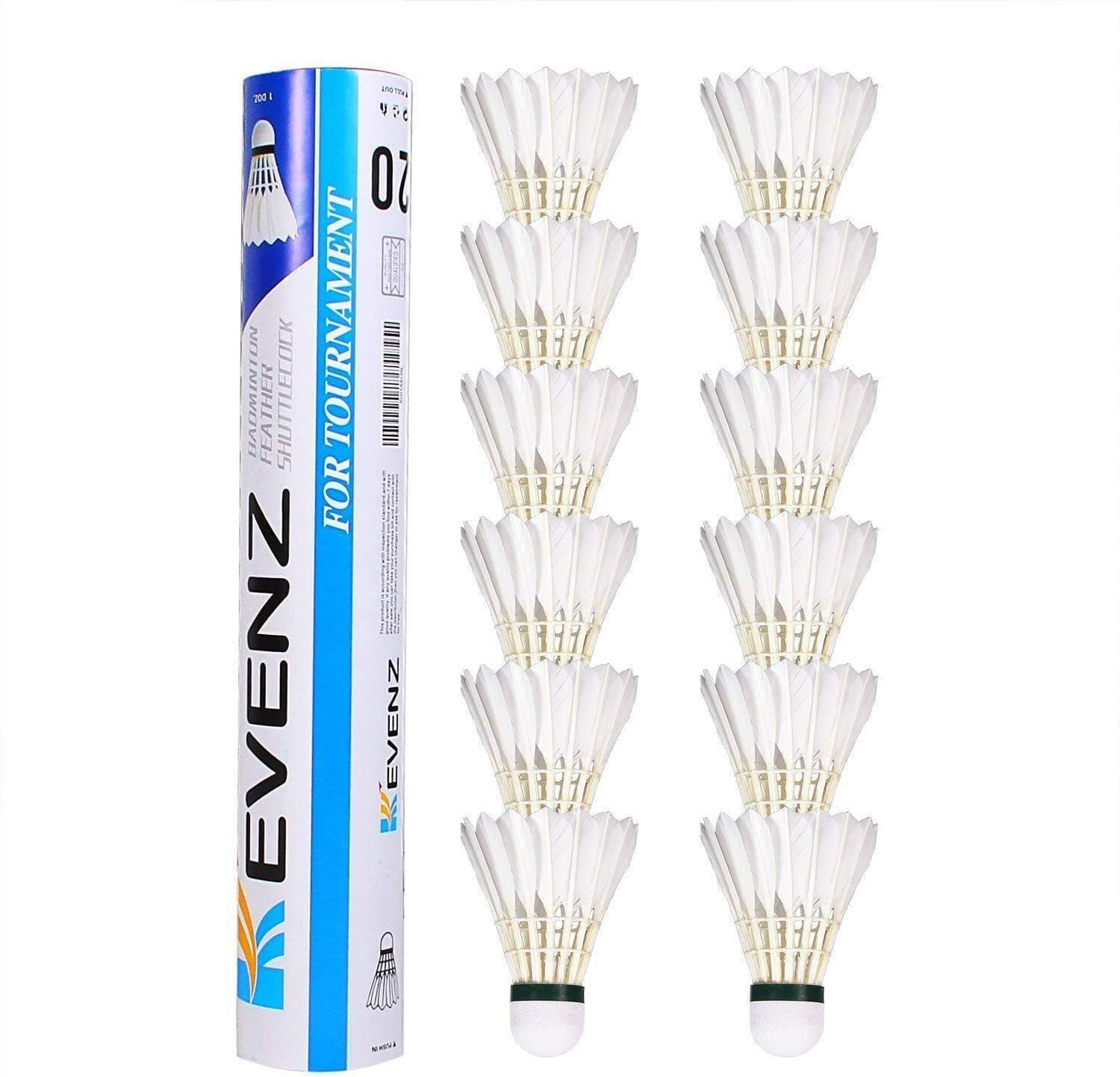 KEVENZ 12-Pack Goose Feather Badminton Shuttlecocks With Great Stability and Durability, High Speed Birdies Balls