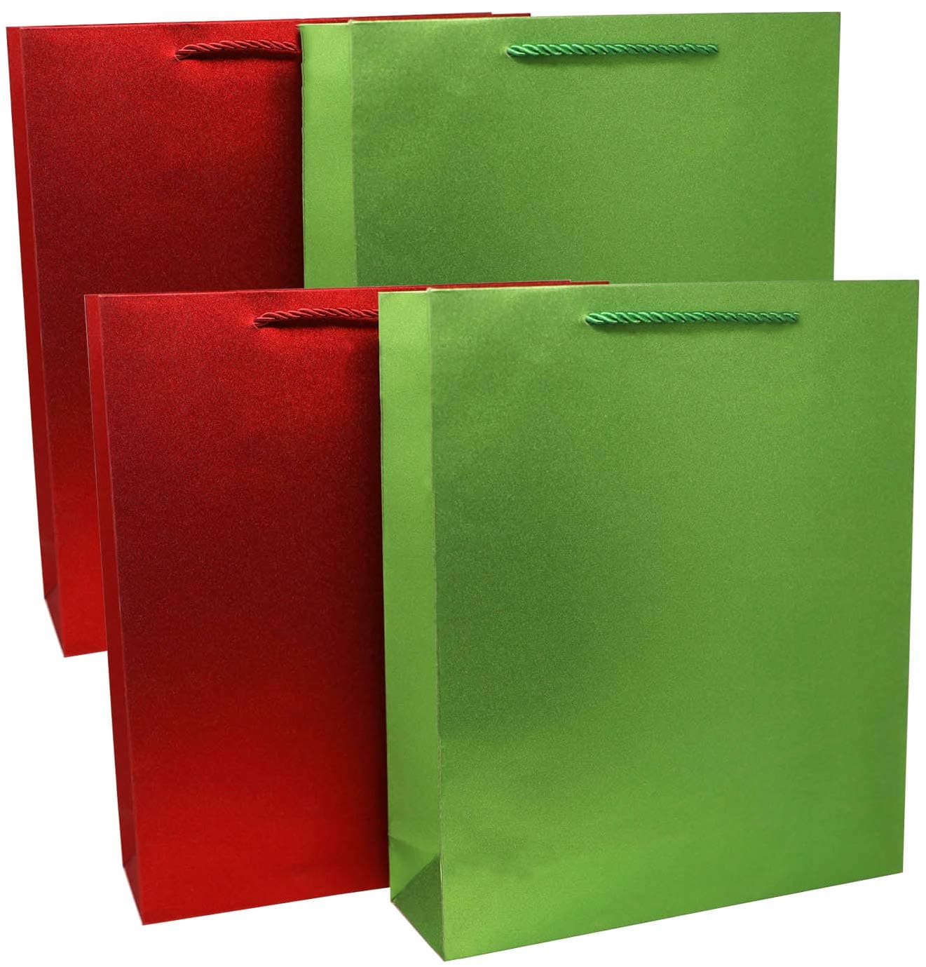 Haute Soiree - 4 Pack - Large Sized High Quality Luxurious Christmas Gift Bag Set with Rope Handles - Includes 2 Green and 2 Red Sparkle Designs - for Xmas Presents, Holiday Parties, Secret Santa