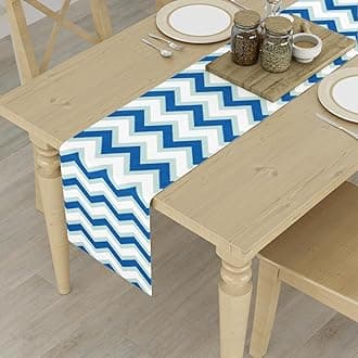 HOMEMONDE Cotton Table Runner 6 Seater for Dining Room Table Decoration, 12x72inch - Aqua Blue, Chevron