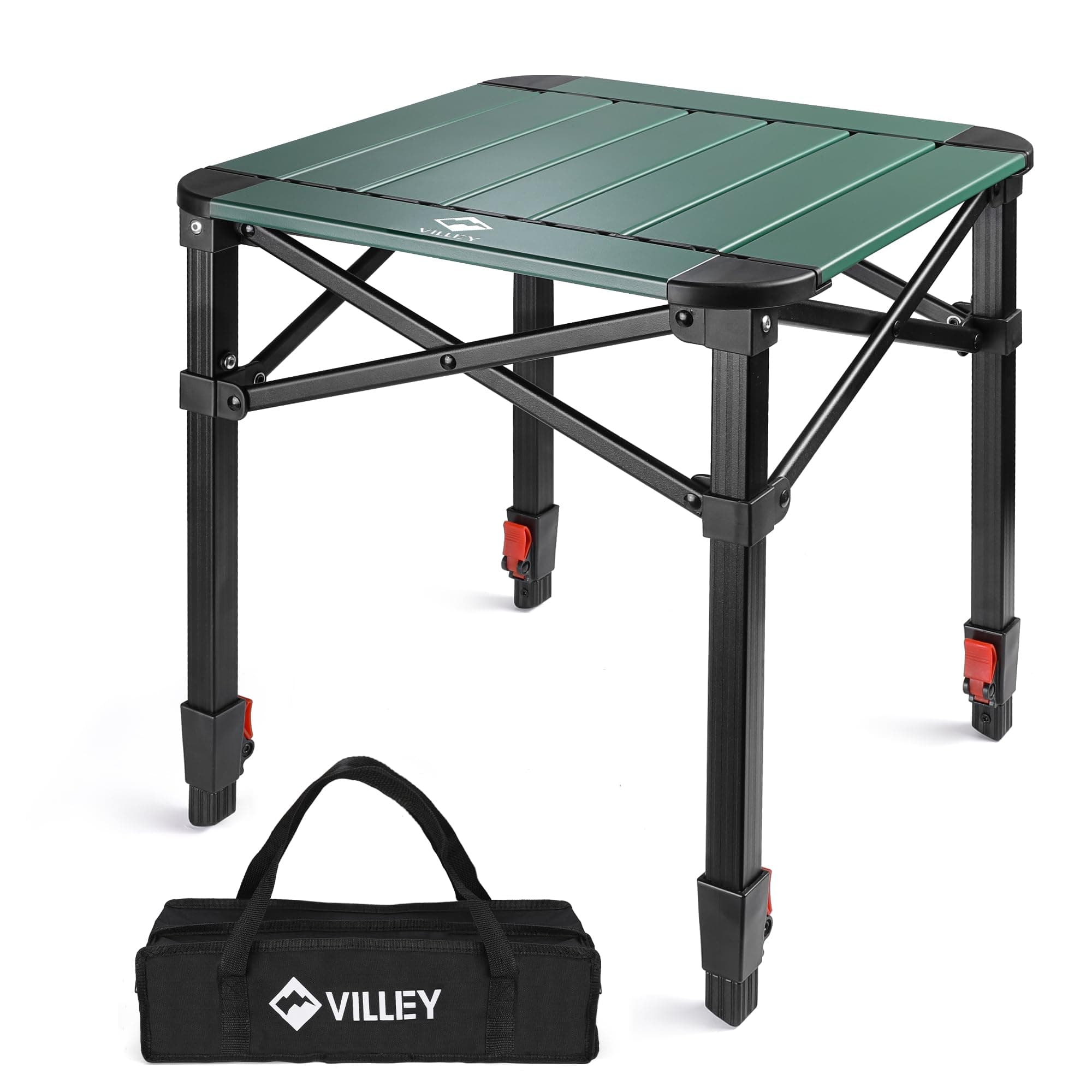 VILLEY Camping Table Folding, Small Lightweight Roll Up Aluminum Camp Table with Carry Bag, Adjustable Height Portable Outdoor Table for Picnic, Beach, Hiking, Fishing