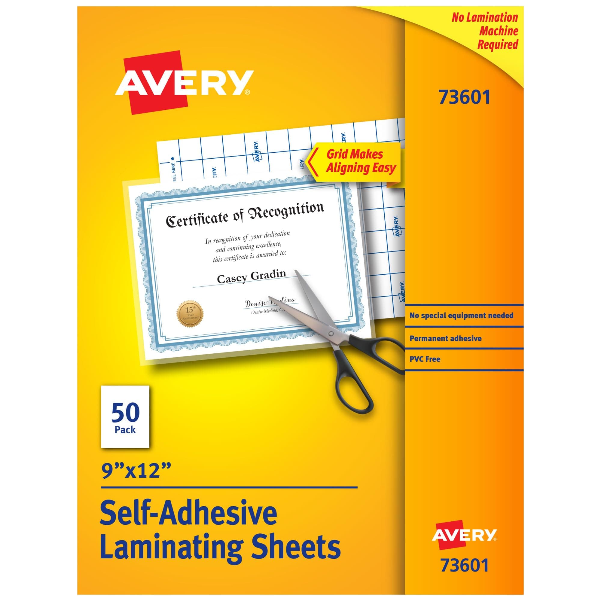 Avery Self-Adhesive Laminating Sheets, 9 x 12 Inches, Box of 50 (73601)