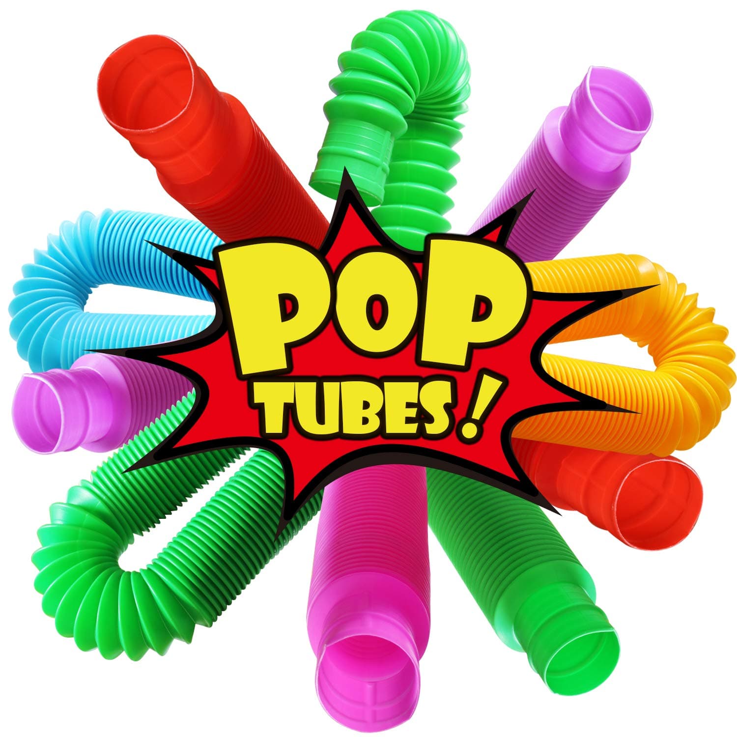 NOVELTY PLACE 6 Pack Pull & Pop Tube Sensory Fidget Toy for Kids and Adults, Colorful Heavy-Duty Pop Tubes for Construction and Building - Sensory Educational Toys