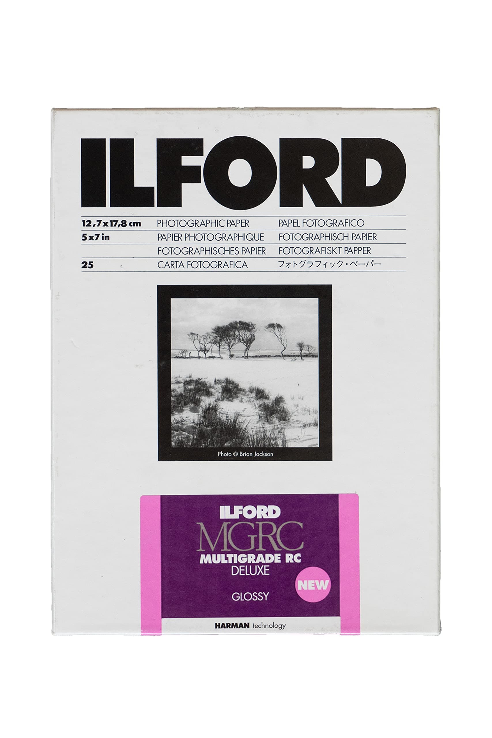 Ilford Multigrade V RC Deluxe Glossy Surface Black & White Photo Paper, 190gsm, 5x7, 25 Sheets