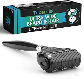 Beard and Hair Ultra Wide Derma Roller (1Pack) by Tilcare - Sterile 1200 Grade A Titanium Microneedles Titanium Derma Roller 0.25mm