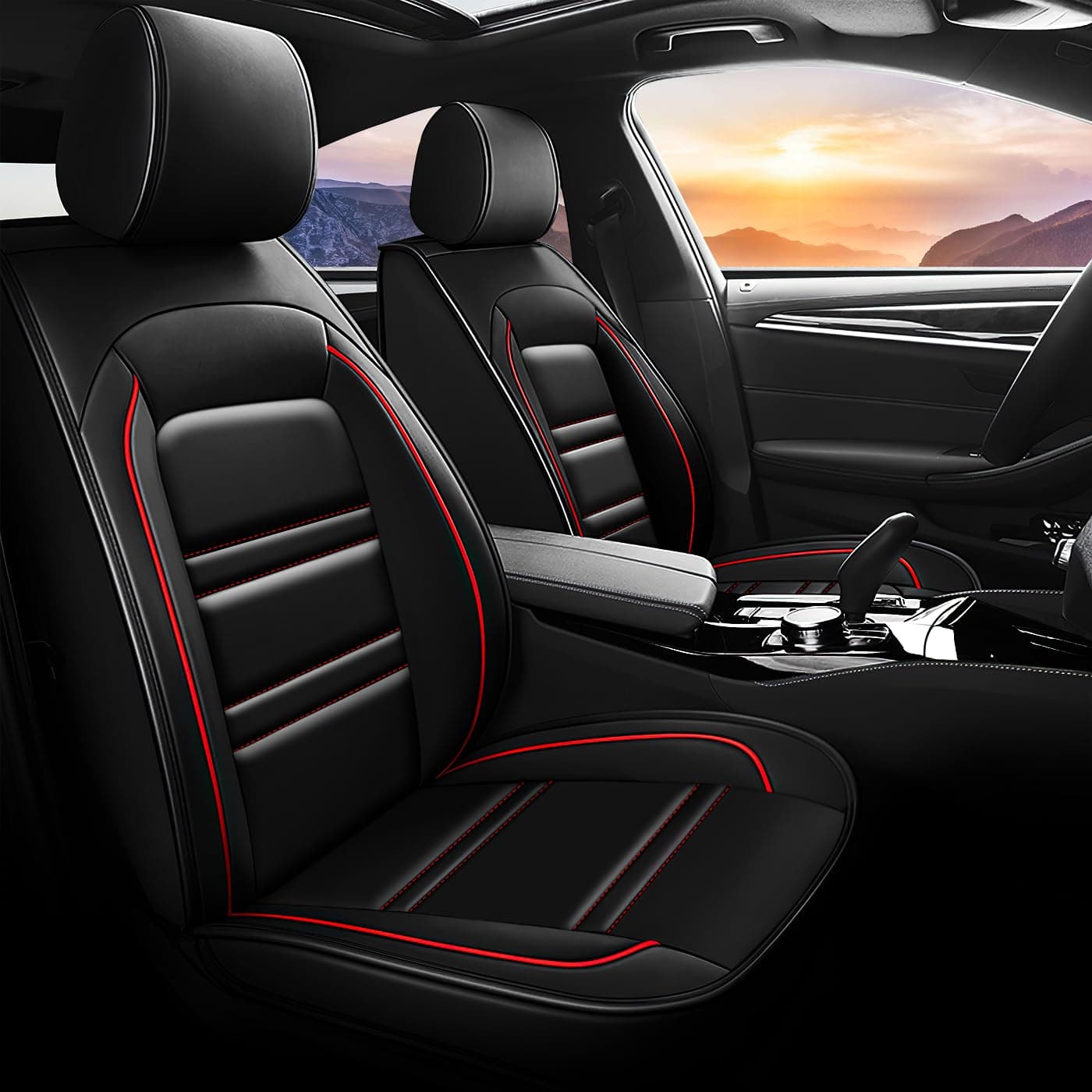 Car Seat Covers for Dodge Caliber 2007-2012, 5 Seat Leather Covers, Front and Rear Seat Cover Wear-resistant and Dirt-resistant Waterproof Accessories(Full Set,Black Red)