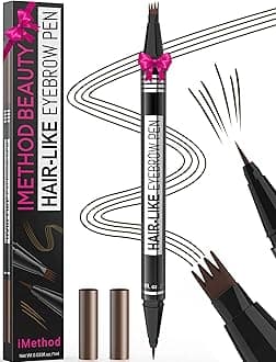 iMethod Microblading 2-in-1 Dual-Ended Eyebrow Pencil - 4-Prong Micro Fork Tip & Precise Brush Tip Creates Natural Eyebrows, Black Brown