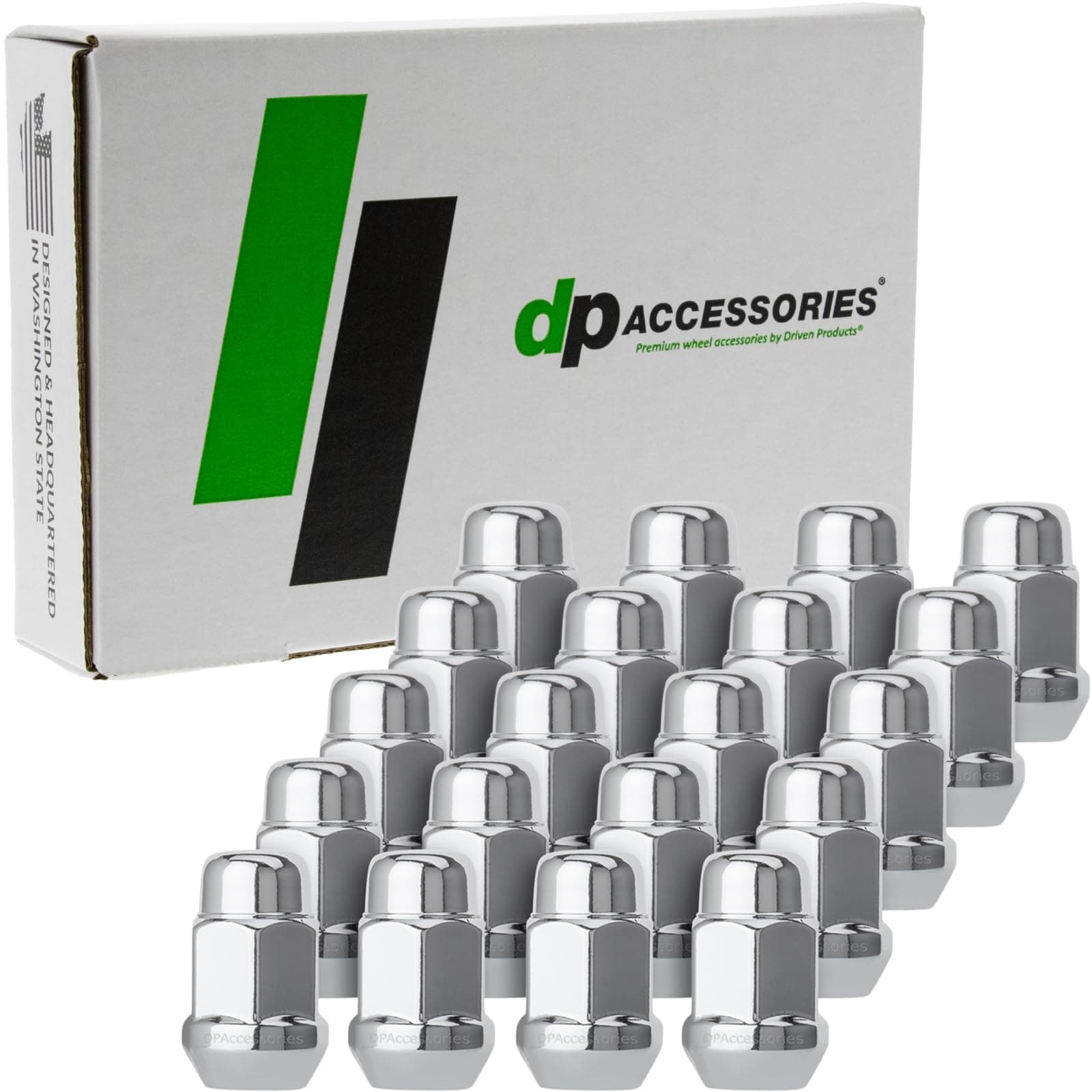 DPAccessories D3112-HT-2305/20 20 Chrome 1/2-20 Closed End Bulge Acorn Lug Nuts - Cone Seat - 3/4" Hex Wheel Lug Nut