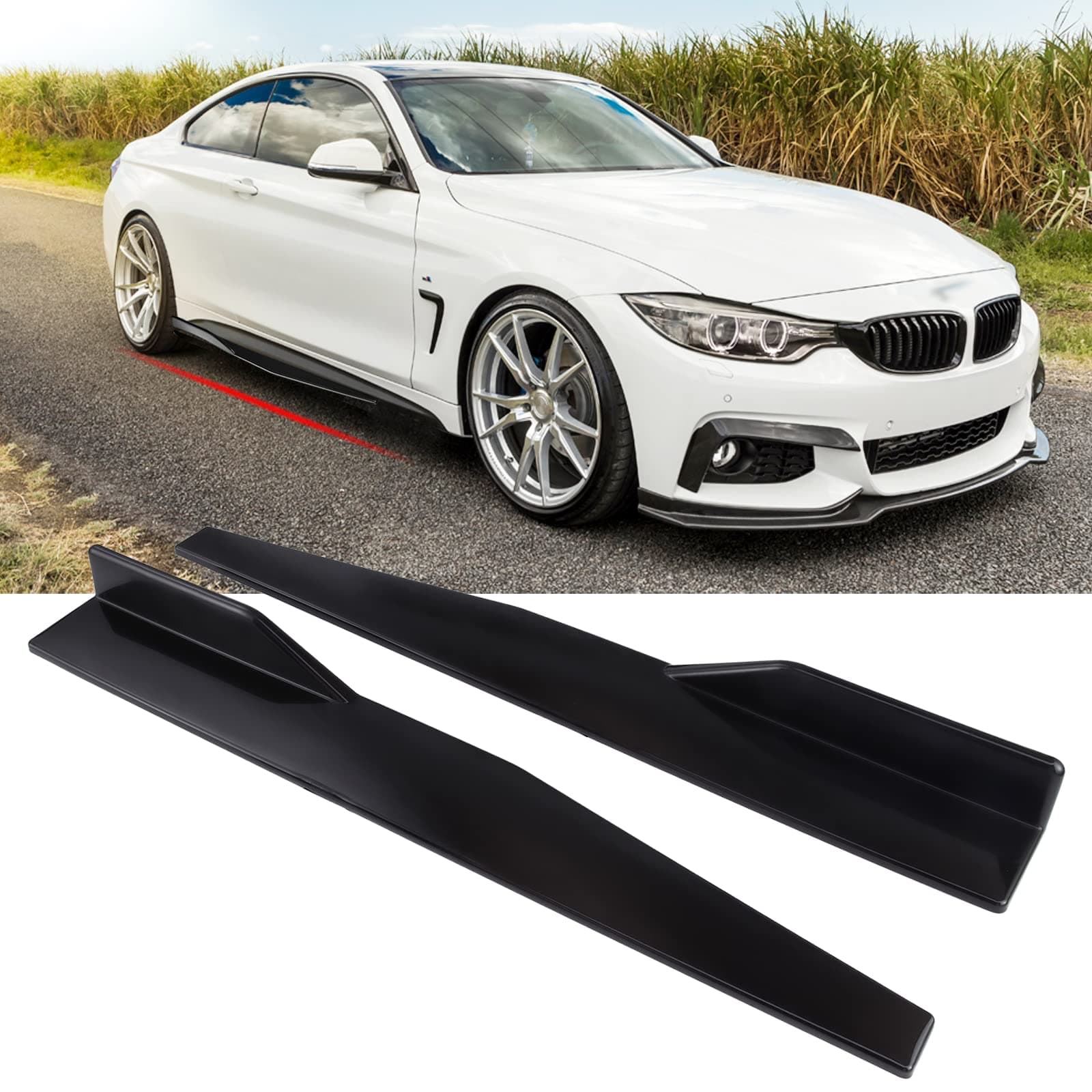 2Pcs 29" Side Skirt Extension Splitter Rocker Winglet Diffuser Lip Wing Panel Body Kit Compatible with Most Cars Universal Fit Gloss Black