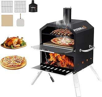 PIZZELLO Pizzello Outdoor Pizza Oven 16'' Large Wood Fired 2-Layer Pizza Ovens with Pizza Stone, Pizza Peel, Grill Grate, Oven Cover, Outside Pizza Maker for Camping Backyard BBQ, Pizzello Grande 16