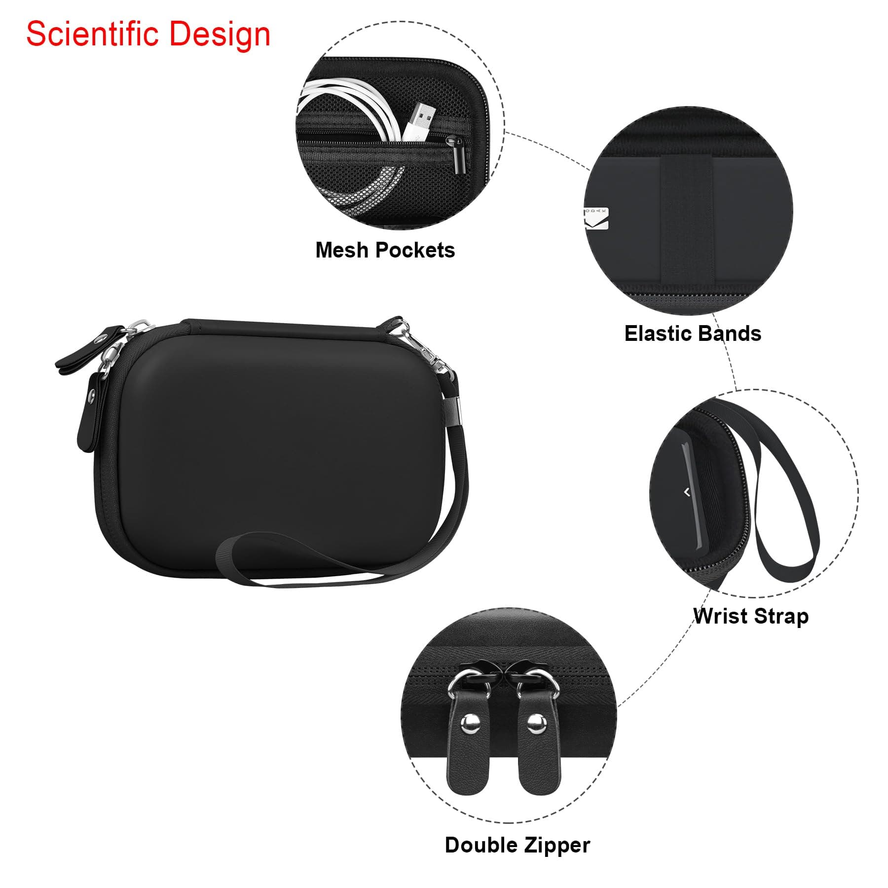 Elonbo Carrying Case for Kodak Step/Kodak Step Slim Wireless Mobile Instant Photo Mini Color Printer, Portable Picture Printer Travel Holder Bag. Mesh Pocket Fits Ink-Free Photo Paper. Black